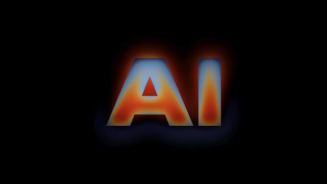 Glowing blue AI logo on a black background with futuristic technology elements