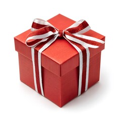 A red gift box with a shiny ribbon on top