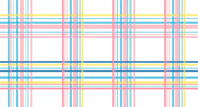 Colorful pastel plaid pattern with overlapping lines on white