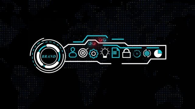 Futuristic brand digital hud animation. advanced technology screen, business brand, icon set.