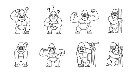 Obraz premium A collection of cartoon gorillas displaying different emotions and poses