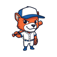 Fototapeta premium Cartoon Fox Baseball Player Holding Bat Ready to Play.