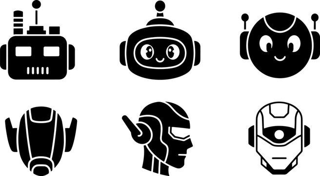 Robot icons set, artificial intelligence and android machine symbols
