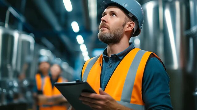 Faceless engineer inspecting machinery, dedication and teamwork in high-tech environment, collaborative facility work, professional inspection scene, with copy space