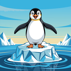 Vector illustration for World Penguin Day. A lone little penguin, standing on a broken ice floe, waves its flippers, calling for help. For the design of banners, posters © MD ABDUL MATIN