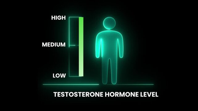 Testosterone level indicator with male icon animation isolated on black background