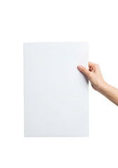 Obraz premium Hand holding a blank white paper sheet isolated on transparent background