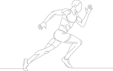 Continuous Line Drawing of Sprinter Athlete Running in Full Sprint Action