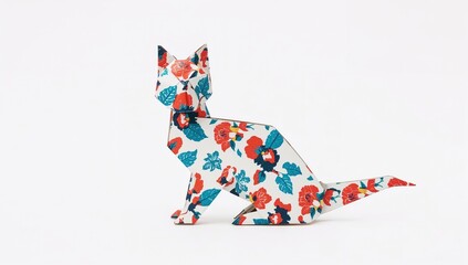 Obraz premium Floral cat origami artwork celebrating international cat day and cultural artistic traditions