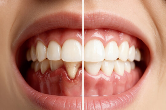 Gum Recession vs Healthy Gums Comparison Close Up Dental Health Concept