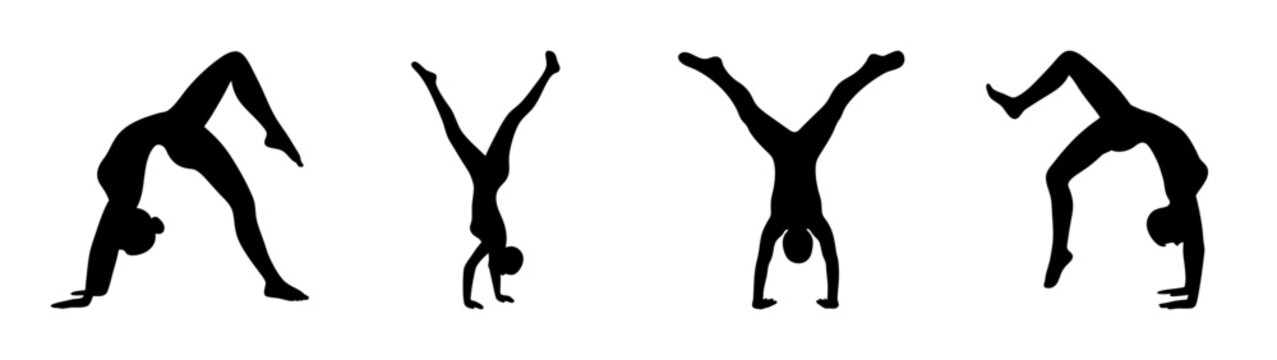 Gymnast Performing Various Handstands and Cartwheels in Flat Design vector illustration