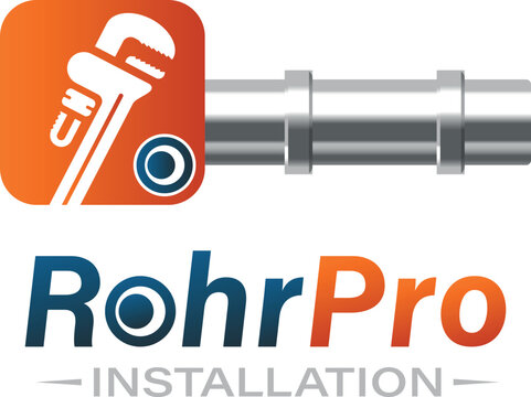 Professionelles Logo f&uuml;r Rohrbau und Installationsservice mit Rohrsymbol und Rohrzange &ndash; Vektor, Illustration