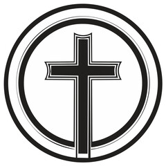 Fototapeta premium Christian Cross Symbol in Circle Black and White Religious Icon Faith Sign Vector Illustration