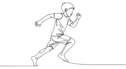 Fototapeta premium Continuous line drawing of a boy running, full body, active sport, healthy lifestyle illustration