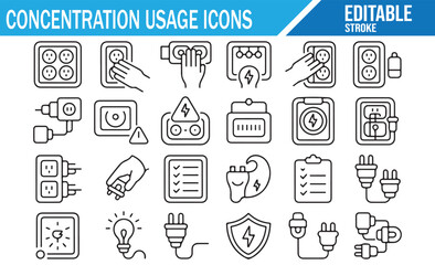 Set of vector symbols for power usage concentration and safety.