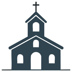 Silhouette illustration of a church building with a cross atop the roof