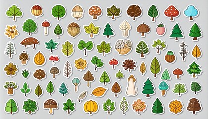 Colorful autumn tree icons set flat design vector illustration seasonal foliage collection nature elements