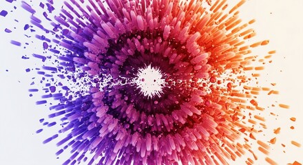 Obraz premium Abstract colorful explosion on white background with sharp fragments creating radial pattern