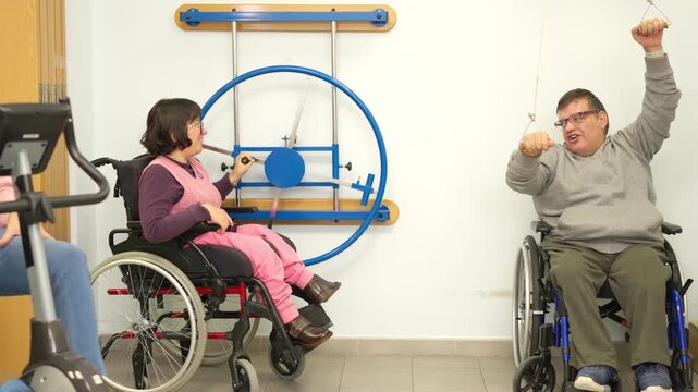 People with a physical disability training arms