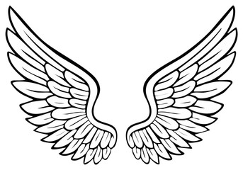 Stylized Outline of Angelic Wings Spread Open in a Symmetrical Design
