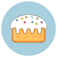 Traditional Easter cake illustration with white icing and colorful sprinkles