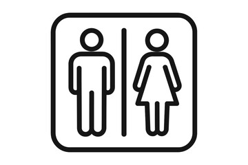 A black and white line art icon depicting male and female figures separated by a vertical line inside a rounded square frame, commonly used as a restroom or toilet sign. © Alan