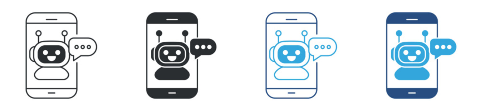 Online chatbot icon set , Robot head with speech bubble icon representing artificial intelligence and communication , vector illustration . 