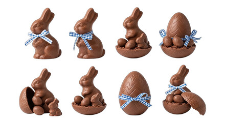 Easter chocolate bunny collection isolated on transparent background