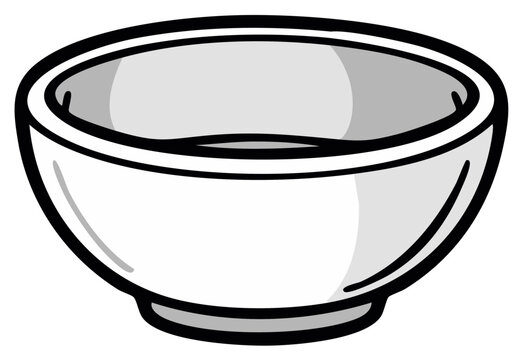 Simple cartoon illustration of a white bowl with a thick black outline
