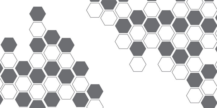 Black and whitte hexagon, honeycomb design element shapes pattern background. Simple poster, theme desktop or brochure. Transparent deisgn modern