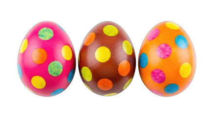 Easter eggs trio isolated on transparent background colorful polka dots