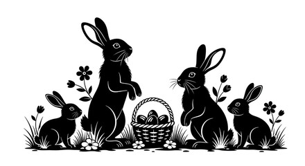 Easter bunny delivering colorful eggs isolated on transparent background