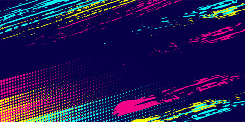 Vibrant urban street background with neon blue, yellow and pink paint splash design © M.I.Arfad