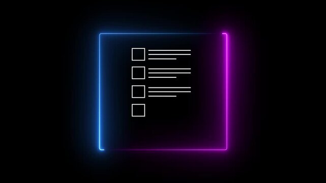 Digital Checklist: Completing tick mark document animation on black background. Efficient Workflow, Productivity & Compliance Concept. 4k video animation.