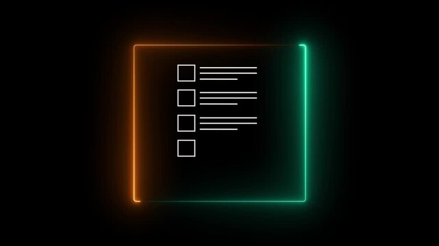 Digital Checklist: Completing tick mark document animation on black background. Efficient Workflow, Productivity & Compliance Concept. 4k video animation.