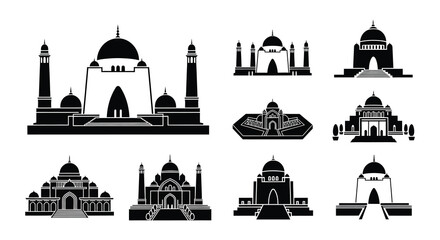 Black and white vector icons of various islamic architectural monuments © nurjahan
