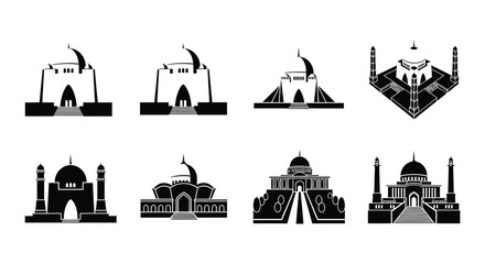 Black and white vector icons of various islamic architectural monuments © nurjahan