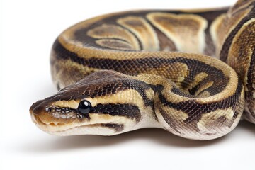Obraz premium Close-up of a beautiful ball python snake on a white background