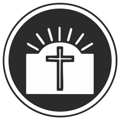 Obraz premium Religious symbol of a cross and rising sun within a round frame