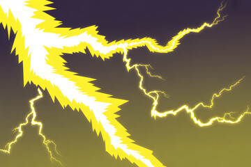 Obraz premium Lightning Bolt Illustration — Dramatic Yellow Lightning Strikes from Dark Storm Cloud, Thunderstorm Vector Art for Weather, Backgrounds and Posters