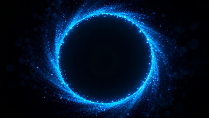 Obraz premium a digital artwork featuring a glowing blue circular ring set against a dark background. The ring is composed of numerous small, bright particles that create a shimmering effect, giving the impression