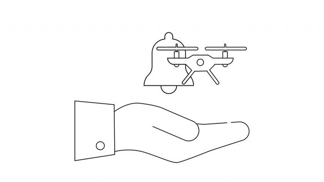 Hand Holding Drone with Bell - Icon Animation Concept.