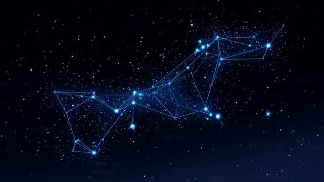 Stunning constellation pattern with bright blue stars in night sky
