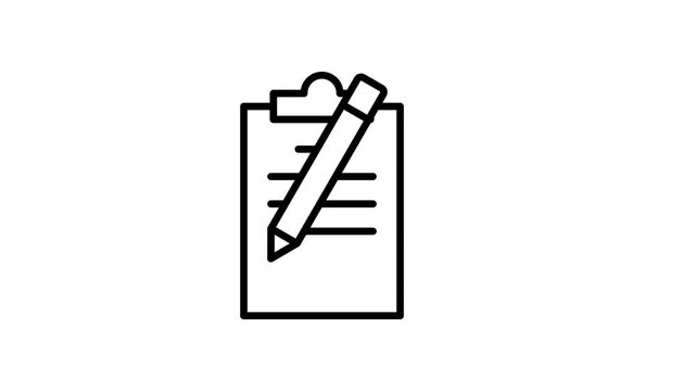 Pencil writing task document on clipboard icon animation video for business project, report, planning, strategy, proposal, management data, assignment, information and evaluation in the office
