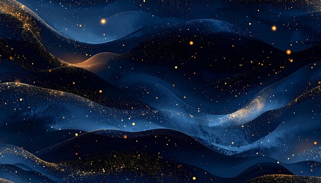 Abstract Night Sky with Wavy Layers and Scattered Stars.