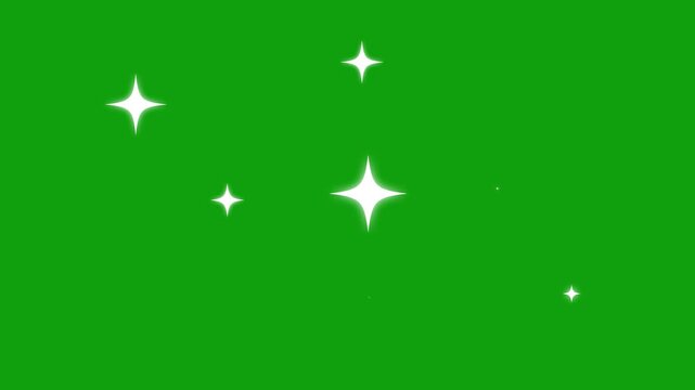 Twinkling stars animation, white cartoon blinking stars, flat vector doodles, sparkle glitter light effect, animated shine stars in 2D on green screen background.