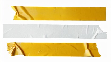 Obraz premium scotch tape sticky paper adhesive white and yellow pieces of stickers strip label torn old ripped stick masking stripes different length isolated on white background band