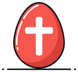 Obraz premium Bright Red Easter Egg with White Christian Cross Symbol Illustration