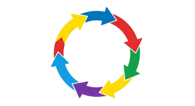 Colorful circular arrows cycle flow diagram vector illustration isolated on transparent background