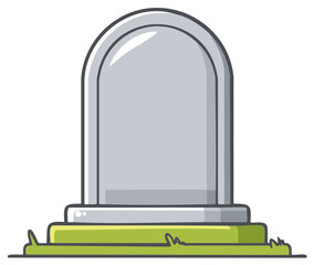 Blank gray tombstone with rounded top and green grass base cartoon illustration remembrance symbol